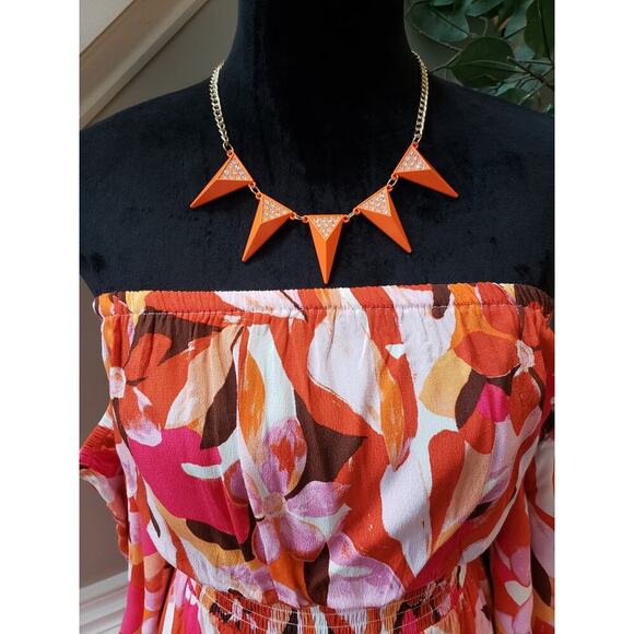 Forever 21 Fit & Flare Dress Women 0X Multi Pleated Off the Shoulder Bell Sleeve - Picture 2 of 16